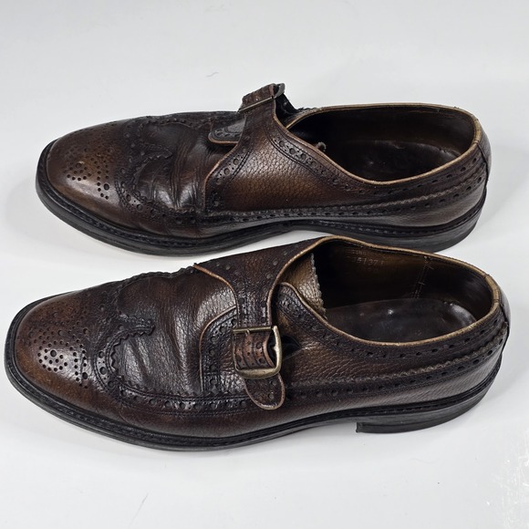 Vintage Florsheim Imperial Monk Strap Shoes 11 D Brown Leather Wingtip Brogue main image 7